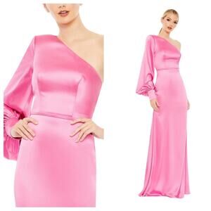 NWT IEENA for MAC DUGGAL Candy Pink One Shoulder Bishop Sleeve Trumpet Gown